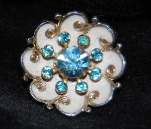 #A132 1" SMALL PIN WITH RHINESTONES CORA SIGNED  $5.00